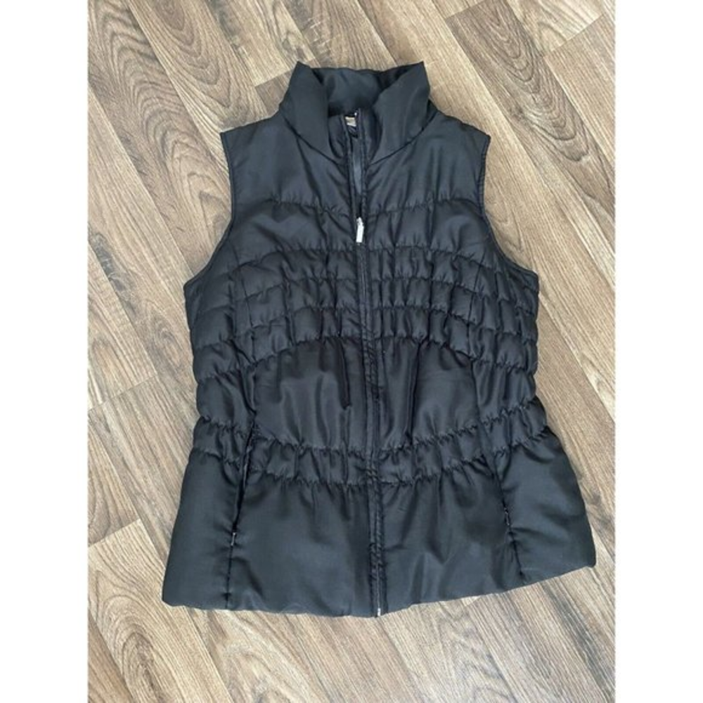 Jane Ashley L Black Zip-up Casual Indoor/outdoor Puffer Quilted Lined Vest Pocke